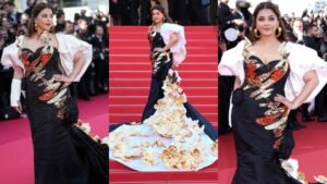 Cannes Film Festival: Aishwarya Rai Bachchan Stuns in Black and Gold at Red Carpet
