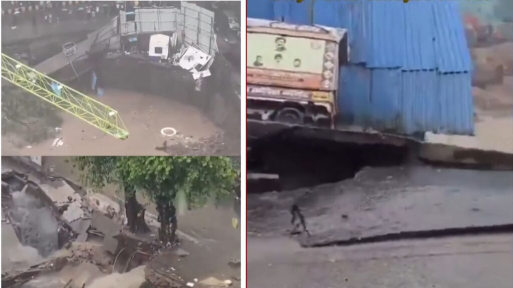 Road Caves In on LBS Marg in Bhandup, Three Trees Uprooted